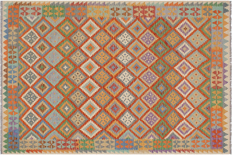 handmade Geometric Kilim Rust Beige Hand-Woven RECTANGLE 100% WOOL area rug 6 x 8