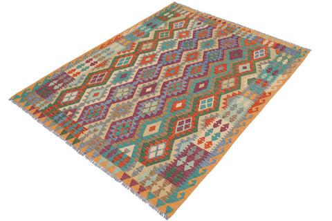 handmade Geometric Kilim Rust Blue Hand-Woven RECTANGLE 100% WOOL area rug 6 x 8