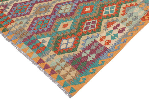 handmade Geometric Kilim Rust Blue Hand-Woven RECTANGLE 100% WOOL area rug 6 x 8