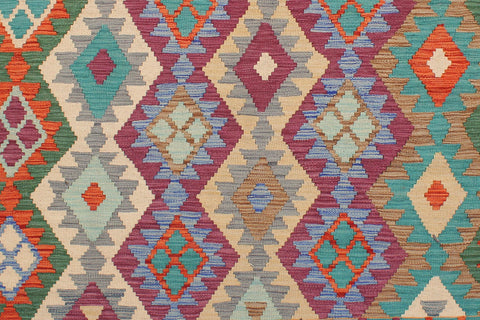 handmade Geometric Kilim Rust Blue Hand-Woven RECTANGLE 100% WOOL area rug 6 x 8