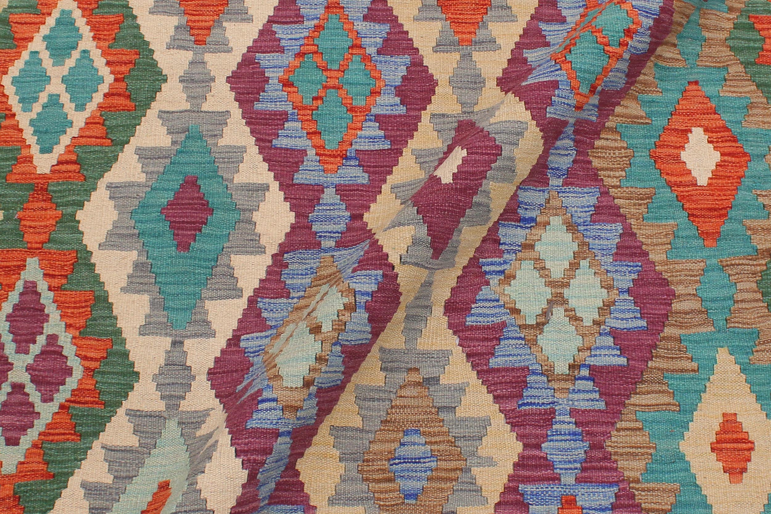 handmade Geometric Kilim Rust Blue Hand-Woven RECTANGLE 100% WOOL area rug 6 x 8