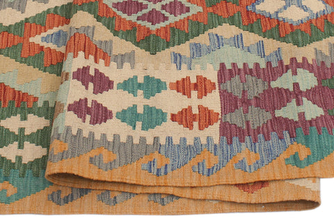 handmade Geometric Kilim Rust Blue Hand-Woven RECTANGLE 100% WOOL area rug 6 x 8