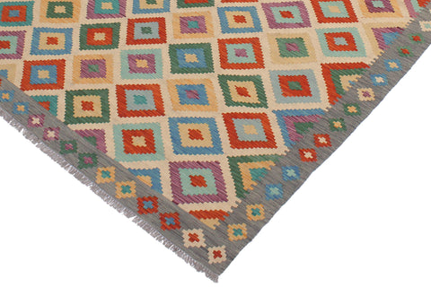 handmade Geometric Kilim Beige Gray Hand-Woven RECTANGLE 100% WOOL area rug 6 x 8