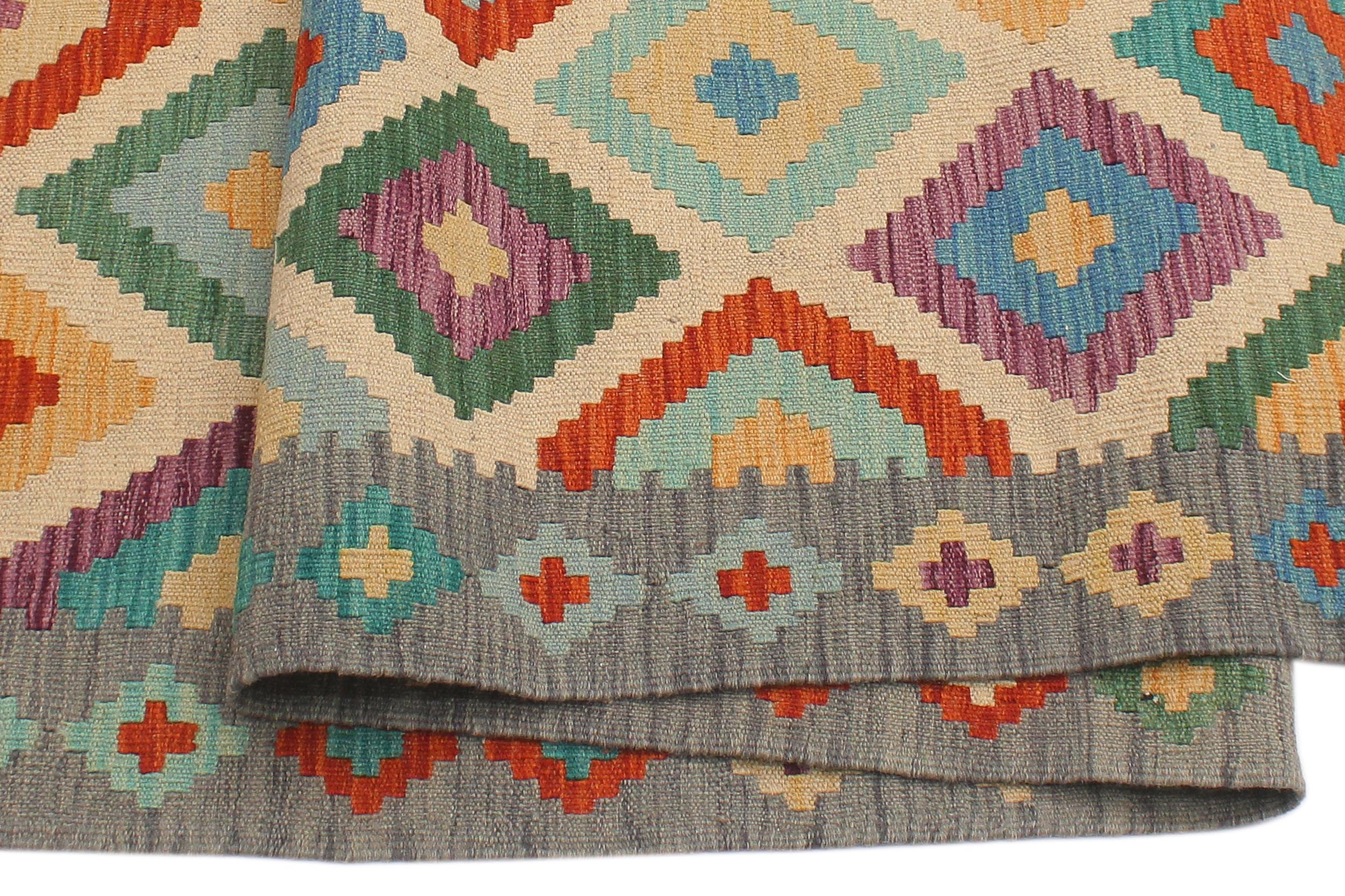 handmade Geometric Kilim Beige Gray Hand-Woven RECTANGLE 100% WOOL area rug 6 x 8