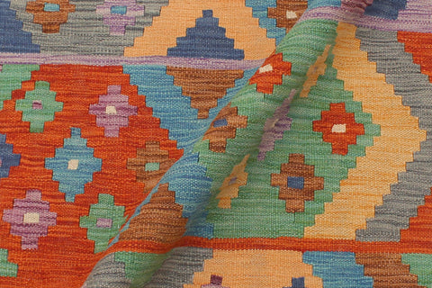handmade Geometric Kilim Blue Beige Hand-Woven RECTANGLE 100% WOOL area rug 6 x 8
