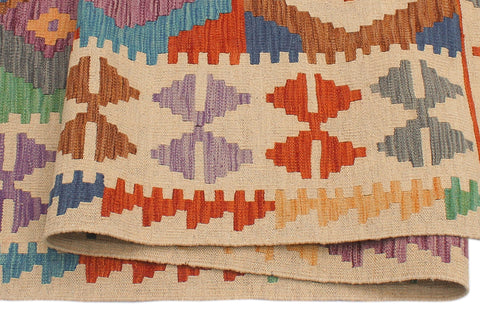 handmade Geometric Kilim Blue Beige Hand-Woven RECTANGLE 100% WOOL area rug 6 x 8