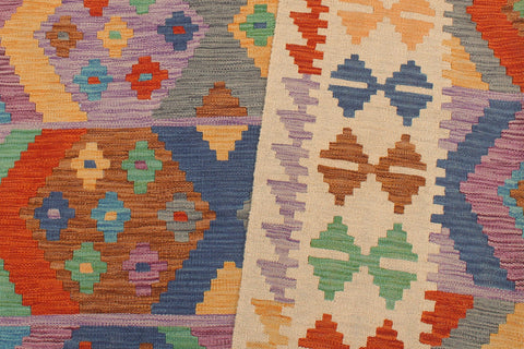 handmade Geometric Kilim Blue Beige Hand-Woven RECTANGLE 100% WOOL area rug 6 x 8