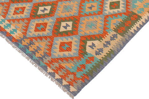 handmade Geometric Kilim Rust Blue Hand-Woven RECTANGLE 100% WOOL area rug 5 x 7