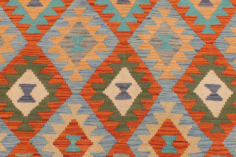 handmade Geometric Kilim Rust Blue Hand-Woven RECTANGLE 100% WOOL area rug 5 x 7