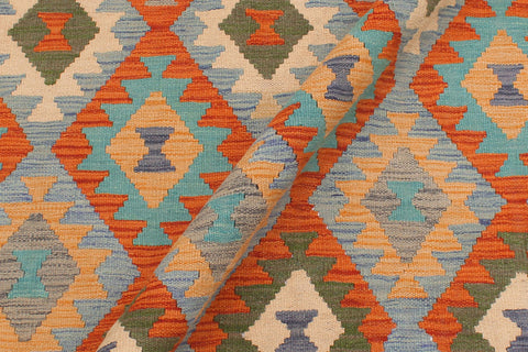 handmade Geometric Kilim Rust Blue Hand-Woven RECTANGLE 100% WOOL area rug 5 x 7