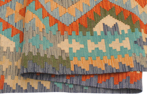 handmade Geometric Kilim Rust Blue Hand-Woven RECTANGLE 100% WOOL area rug 5 x 7