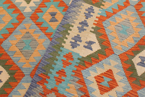 handmade Geometric Kilim Rust Blue Hand-Woven RECTANGLE 100% WOOL area rug 5 x 7