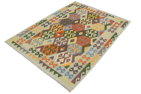 handmade Geometric Kilim Rust Blue Hand-Woven RECTANGLE 100% WOOL area rug 5 x 7
