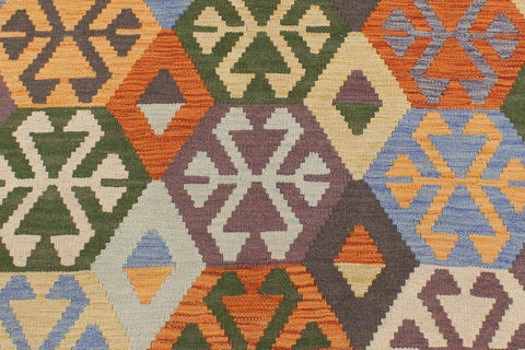 handmade Geometric Kilim Rust Blue Hand-Woven RECTANGLE 100% WOOL area rug 5 x 7