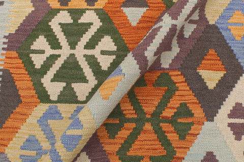 handmade Geometric Kilim Rust Blue Hand-Woven RECTANGLE 100% WOOL area rug 5 x 7