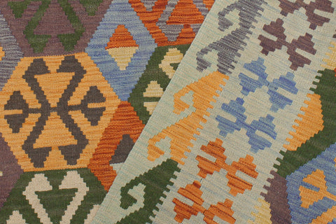 handmade Geometric Kilim Rust Blue Hand-Woven RECTANGLE 100% WOOL area rug 5 x 7
