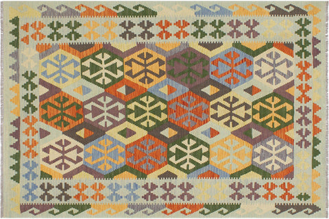 handmade Geometric Kilim Rust Blue Hand-Woven RECTANGLE 100% WOOL area rug 5 x 7