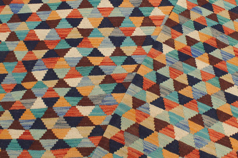 handmade Modern Kilim Blue Rust Hand-Woven RECTANGLE 100% WOOL area rug 5 x 6
