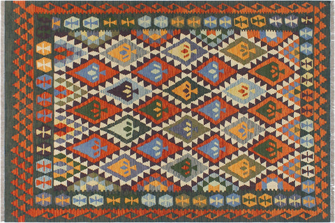 handmade Geometric Kilim Beige Green Hand-Woven RECTANGLE 100% WOOL area rug 5x6