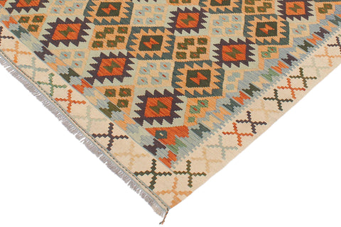 handmade Geometric Kilim Blue Beige Hand-Woven RECTANGLE 100% WOOL area rug 5 x 7