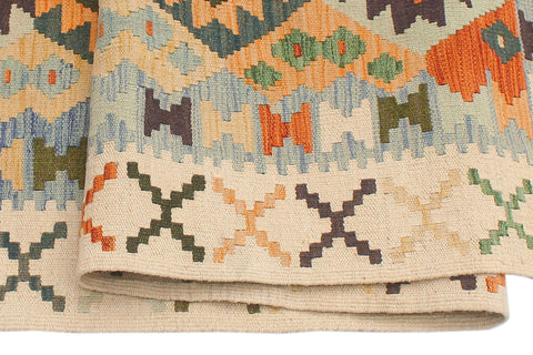 handmade Geometric Kilim Blue Beige Hand-Woven RECTANGLE 100% WOOL area rug 5 x 7
