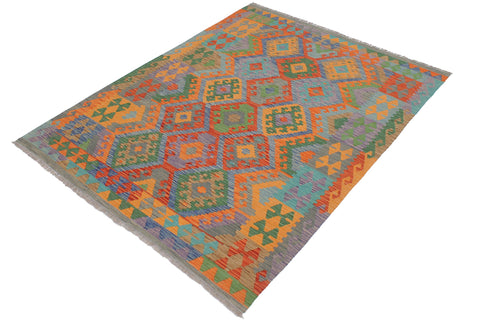 handmade Geometric Kilim Blue Gray Hand-Woven RECTANGLE 100% WOOL area rug 5 x 7