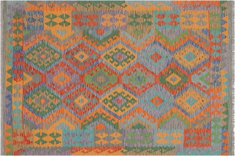 handmade Geometric Kilim Blue Gray Hand-Woven RECTANGLE 100% WOOL area rug 5 x 7