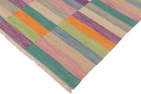 handmade Modern Kilim Blue Brown Hand-Woven RECTANGLE 100% WOOL area rug 5x7