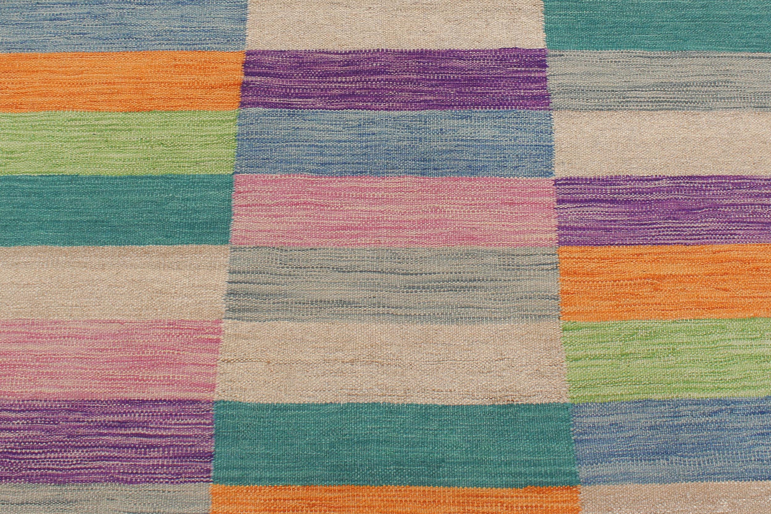 handmade Modern Kilim Blue Brown Hand-Woven RECTANGLE 100% WOOL area rug 5x7