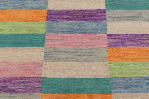 handmade Modern Kilim Blue Brown Hand-Woven RECTANGLE 100% WOOL area rug 5x7