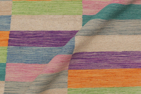 handmade Modern Kilim Blue Brown Hand-Woven RECTANGLE 100% WOOL area rug 5x7