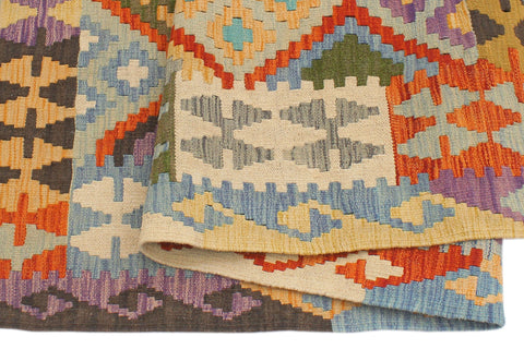 handmade Geometric Kilim Rust Blue Hand-Woven RECTANGLE 100% WOOL area rug 5x6