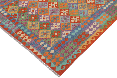 handmade Geometric Kilim Rust Blue Hand-Woven RECTANGLE 100% WOOL area rug 6 x 8