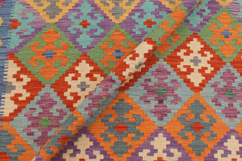 handmade Geometric Kilim Rust Blue Hand-Woven RECTANGLE 100% WOOL area rug 6 x 8
