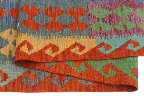 handmade Geometric Kilim Rust Blue Hand-Woven RECTANGLE 100% WOOL area rug 6 x 8