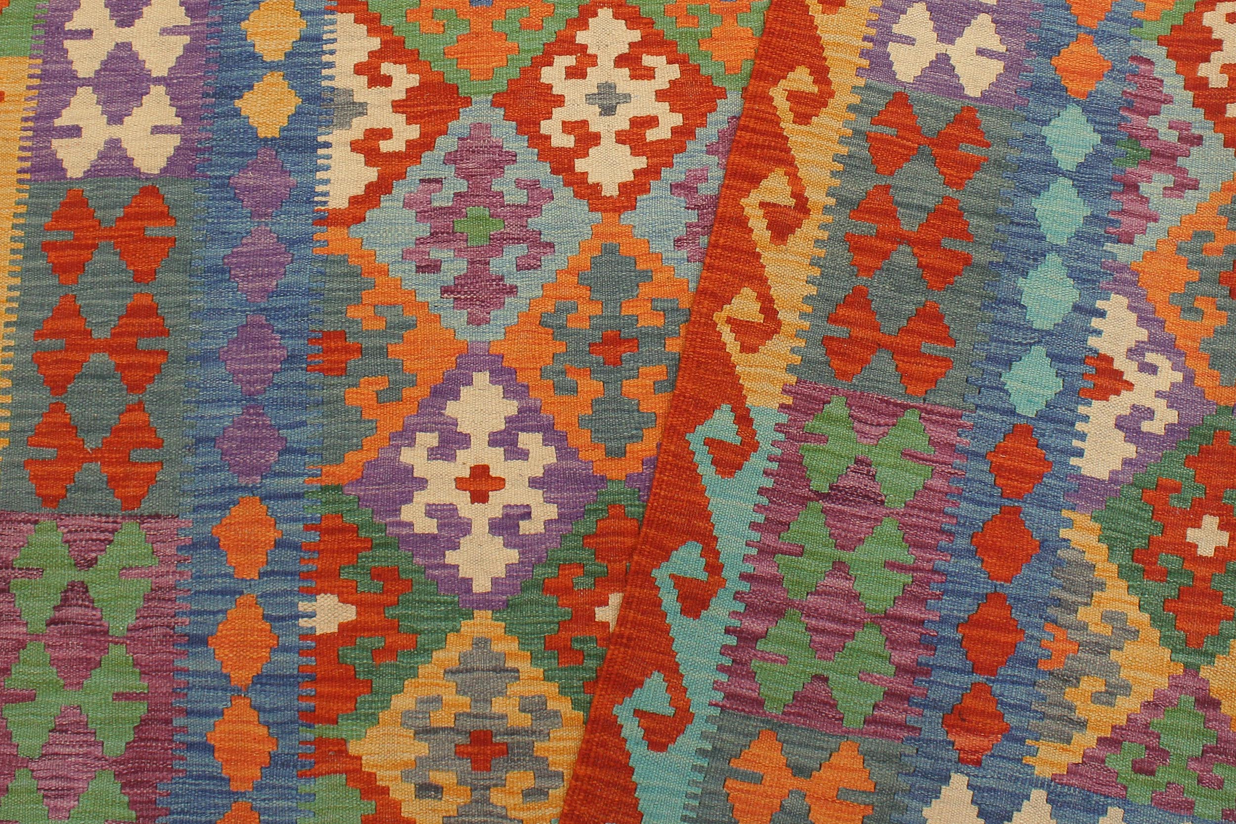 handmade Geometric Kilim Rust Blue Hand-Woven RECTANGLE 100% WOOL area rug 6 x 8