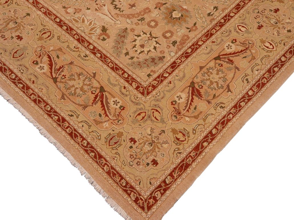 handmade Traditional Lahore Lt. Brown Rose Hand Knotted RECTANGLE 100% WOOL area rug 10x14