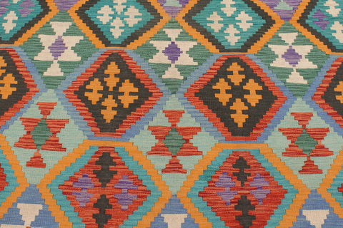 handmade Geometric Kilim Rust Green Hand-Woven RECTANGLE 100% WOOL area rug 6 x 8