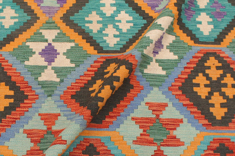 handmade Geometric Kilim Rust Green Hand-Woven RECTANGLE 100% WOOL area rug 6 x 8