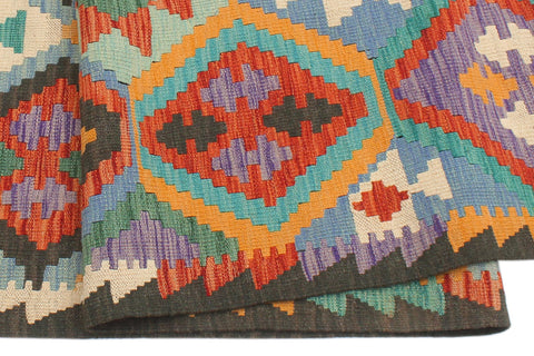 handmade Geometric Kilim Rust Green Hand-Woven RECTANGLE 100% WOOL area rug 6 x 8