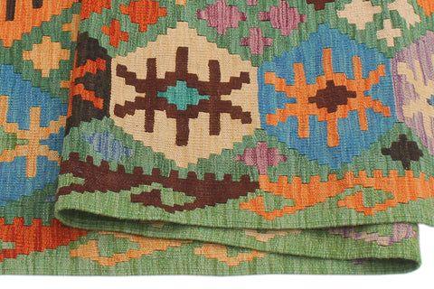 handmade Geometric Kilim Green Blue Hand-Woven RECTANGLE 100% WOOL area rug 5 x 7