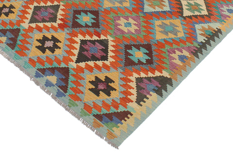handmade Geometric Kilim Rust Blue Hand-Woven RECTANGLE 100% WOOL area rug 5x6