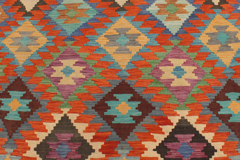 handmade Geometric Kilim Rust Blue Hand-Woven RECTANGLE 100% WOOL area rug 5x6