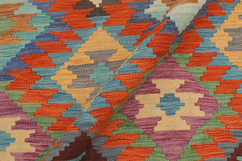 handmade Geometric Kilim Rust Blue Hand-Woven RECTANGLE 100% WOOL area rug 5x6