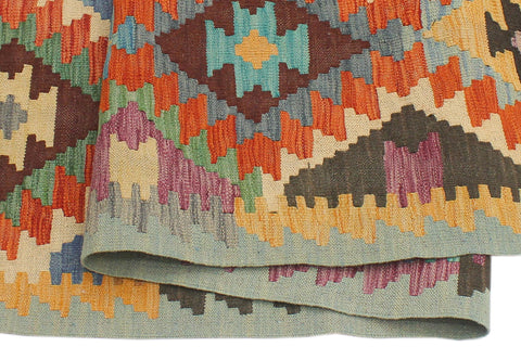 handmade Geometric Kilim Rust Blue Hand-Woven RECTANGLE 100% WOOL area rug 5x6