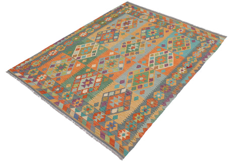 handmade Geometric Kilim Rust Blue Hand-Woven RECTANGLE 100% WOOL area rug 6 x 8
