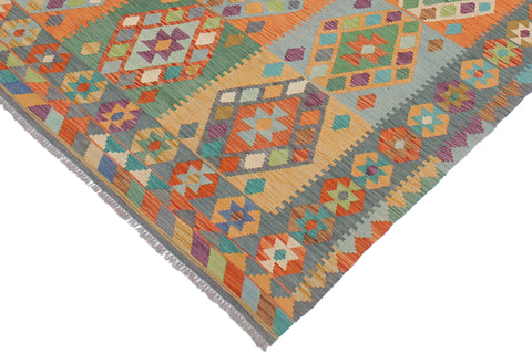 handmade Geometric Kilim Rust Blue Hand-Woven RECTANGLE 100% WOOL area rug 6 x 8