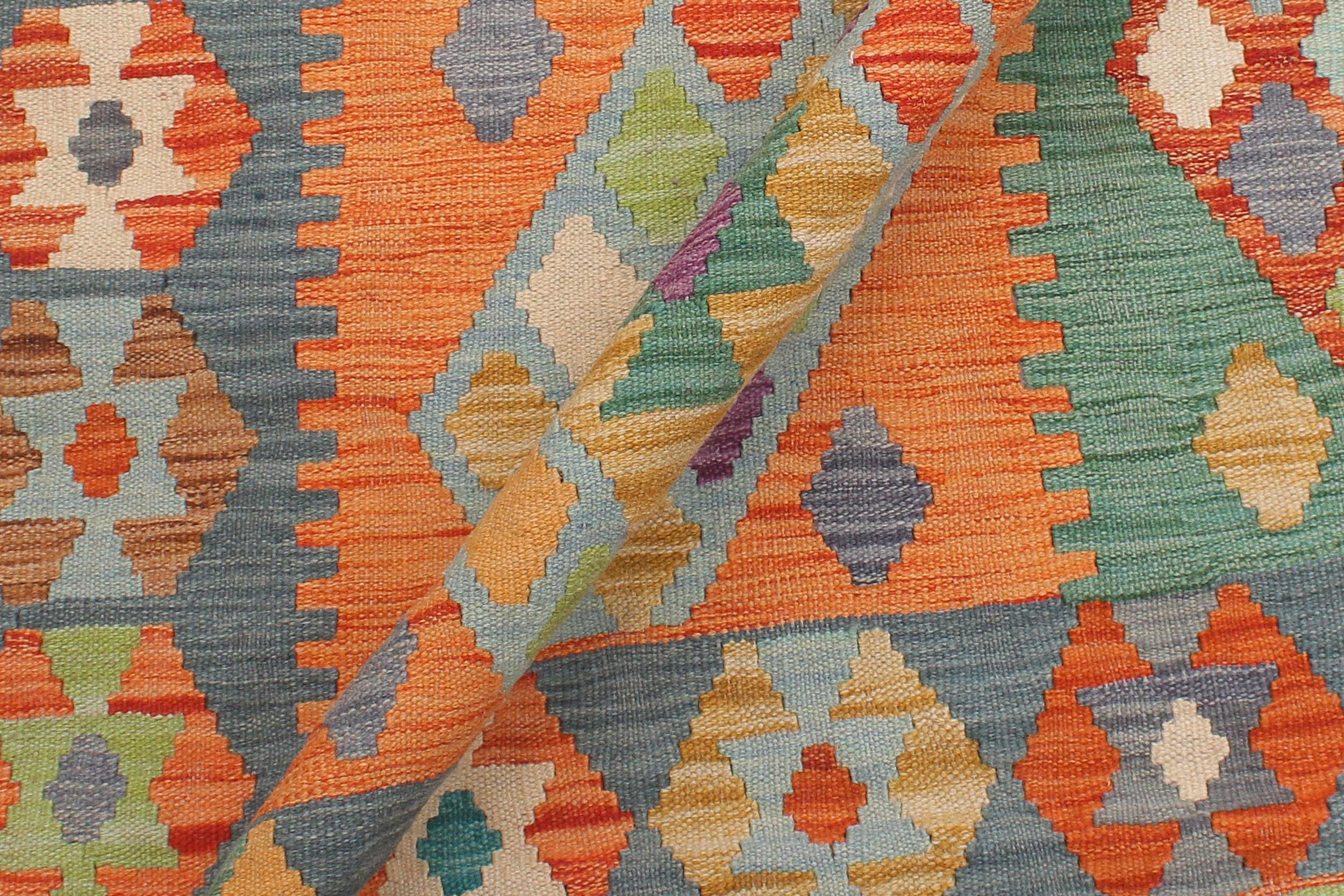 handmade Geometric Kilim Rust Blue Hand-Woven RECTANGLE 100% WOOL area rug 6 x 8