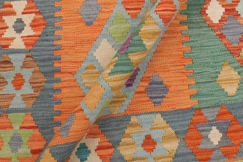 handmade Geometric Kilim Rust Blue Hand-Woven RECTANGLE 100% WOOL area rug 6 x 8