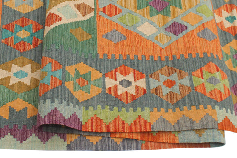 handmade Geometric Kilim Rust Blue Hand-Woven RECTANGLE 100% WOOL area rug 6 x 8